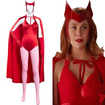 (Na Sklade) Wanda Vízia Scarlet Witch Wanda Maximoff Cosplay Kostým Jumpsuit Oblečenie Cape Halloween Karneval Oblek pre Ženy