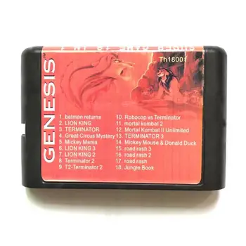 18 V 1 Hre kazety fit Lion King MK2 Neobmedzený Cestnej Rush 1 2 3 na 16 bit sega Megadrive Genesis Hra Hráča