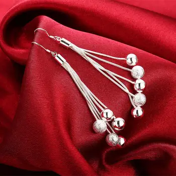 Horúce 925 Farba Strieborná Strapec visí korálky dlhé náušnice pre Ženy módy klasické Šperky, svadobné party Dovolenku dary
