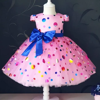 Ružová Luk Princezná Šaty pre Dievčatá v Lete Deti Polka Dot Party Šaty 1-6 Rokov vestidos 1. Krst Detí, Narodeniny Oblečenie
