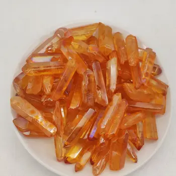 100g elektrolyticky pokrývajú orange Titán Aura Lemurian Crystal Prútik Bod Liečivý Kryštál Kameň Dekor Prírodné Kamene a Minerály