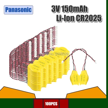 100ks Panasonic Batéria CR2025 roku 2025 Tlačidlo Batérie s Drôtom a Zapojte CMOS 3V BIOS Batérie