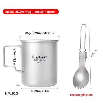 Tiartisan Vonkajšie Čistého Titánu Pohár 450 ml Vody, kávové hrnčeky Skladacia Rukoväť s Vekom Prenosné Ultralight Drinkware