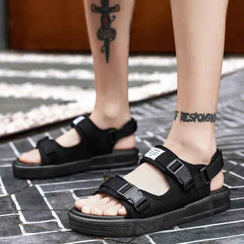 Pánske Sandále Open-toe Pár Plážové Sandále 2021 Nové Hrubé Soft-soled Gumy kórejský Papuče Muž Trend Osobnosti Cestovanie Topánky
