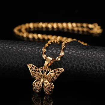 Motýľ Vyhlásenie Chokers Prívesky Pre Ženy Vody Vlna Reťazca Náhrdelníky Pozlátené Vyplnené Robustný Šperky Darček