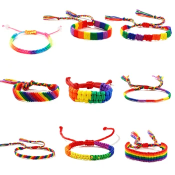 Kúzlo Ručne Tkané LGBT Rainbow Lano Náramky Pre Pár Gay Pride Ženy Muži Pletená String Priateľstvo Šperky Darček