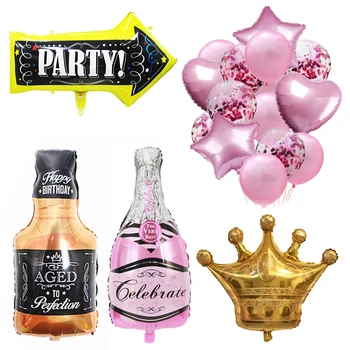 Fľašu Whisky/Šampanského Pohára Balóny 18 30 40 Rokov Happy Birthday Party Dekorácie Deti, Dospelých Kráľ Koruny/Svadobné Balón