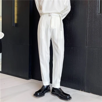 Kórejský Štýl Elegantné Hárem Nohavice Mužov Solid Black White Man Nohavice s Pásom Jar Leto Zúžený Členok Dĺžka Bežné Nohavice Kvality