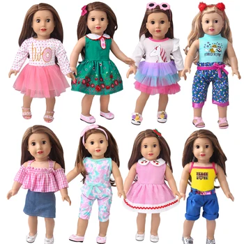 Bábika oblečenie pre 45 cm American doll Móda tričko, džínsy cartoon šaty Dievča darček