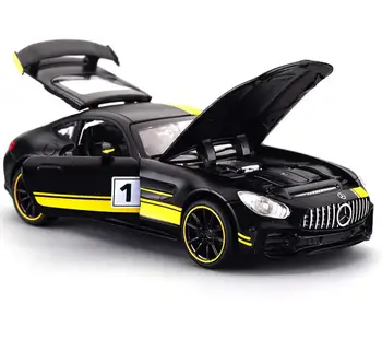 1:32 Zliatiny AMG GT GTR Vytiahnuť Späť Diecast Model vozidla späť do budúcnosti so zvukom ľahký MINI auto Hračky hračky pre deti,