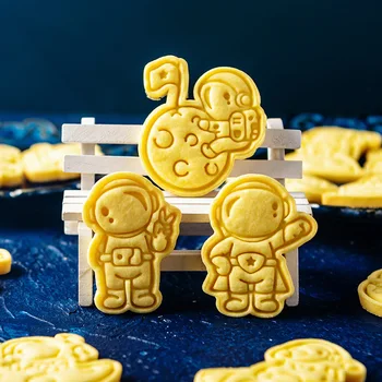 Astronaut Cookie Cutter Formy Cartoon Rocket Satelit 3d Stereo Stlačte Biscuit Fondant Tortu Vyzdobiť Stamper Kuchyňa Pečenie Nástroj