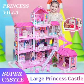Nové Veľké Veľkosti Dievčatá Princezná Villa Hračka Ručné Doll House Hrad Diy 3D Dom Hračka domček pre bábiky Narodeninám Vzdelávacie Hračky