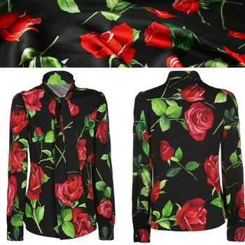 Rose Vytlačené Šifón Textílie, Luxusné Značky Módny Dizajn dámske Sukne Oblečenie Polyester Satén Stretch Tkaniny Tkaniny