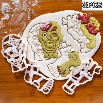 2022 Halloween Lebky, Mozgu Orgánov Zombie Hlavu Cookie Frézy Formy 3D animovaný Pressable Čokoládové Sušienky Formy Tortu Decory Nástroje