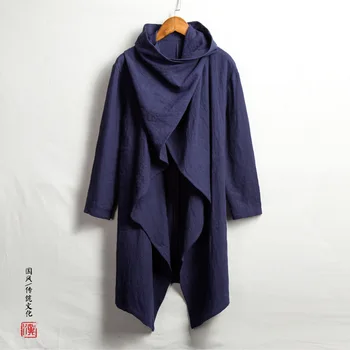 Čínske Tradičné Šaty Plus Veľkosť Bavlnená Posteľná Bielizeň Windbreaker Retro Dlhý Plášť Mužov Tibetskej Oblečenie 2022 Nadrozmerné Hanfu Muž