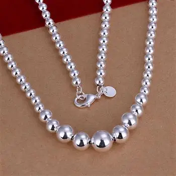 2018 módne šperky, S925 Sterling Silver farba , Veľkosť korálky 18-palcové jednoduché sférické zahraničného obchodu korálky náhrdelník N195