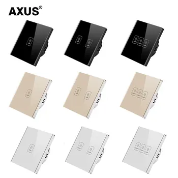 AXUS EÚ Tvrdeného Black White Crystal Glass Touch Prepínač Power Led Panel Nástenné svietidlo Prepne 1/2/3 Gang 1Way AC 100V-220V