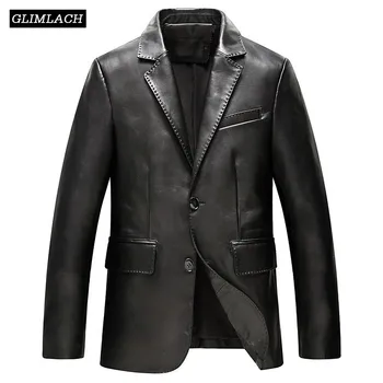 Úplne Luxusné Jahňacie Sako Bunda Muži Jeseň Business Slim Skutočné Reálne Kožené Sako Veľké Veľkosti 4XL Muž Kožený Kabát 0