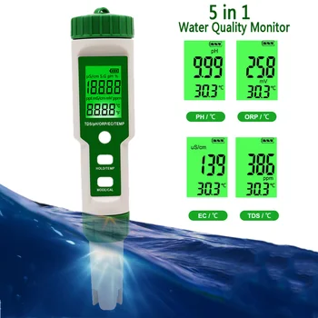 Digitálny Tester Kvality Vody 5 v 1 TDS/PH/ES/Teplota ORP Meter TDS ES Monitor Vodivosť PH Detektor pre Bazény, Akváriá 0