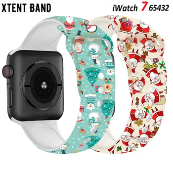 Vianočné popruh Pre Apple Hodinky kapela 44 mm 40 mm 38 mm 42mm 45mm 41 mm Cartoon Vytlačené watchband Náramok IWatch 5 4 3 2 1 6 SE 7