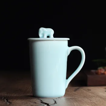Kávové Hrnčeky Teacups 12 oz Porcelánovej s Vekom Slon Tvar Čínsky Štýl, Keramické Drinkware Mikrovlnná rúra a Umývačka riadu Bezpečné