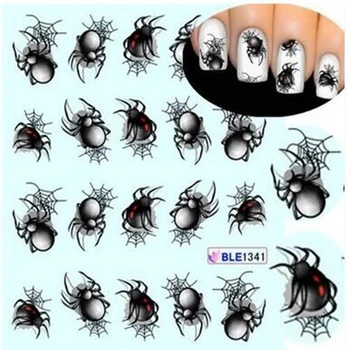 1 List Halloween štýl Spider Vody Prenos Nail Art Nálepky Manikúra Dekorácie Nechtov Zábaly Obtlačky Styling Nástroje SABLE1341