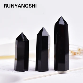 4-7 cm 1PC Prírodné black Crystal Bod Šesťhranné obsidian crystal Stĺpec Minerálne Ornament Magic Opravy Domáce Dekorácie