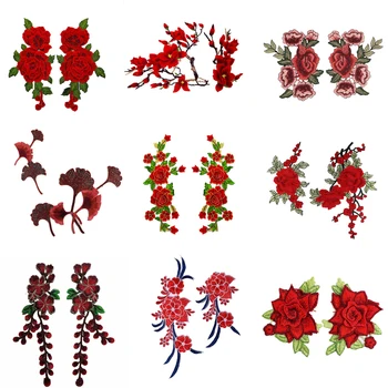 1 Pár Červený Kvet Čipky Nášivka Škvrny Výšivky, Čipky Vzor pre Šitie Scrapbooking Čipky Textílie