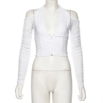 Biela gázy Európe a Spojených Štátoch, v páde nové módne dlhé rukávy zavesiť off-the-ramenný krku sveter sexy