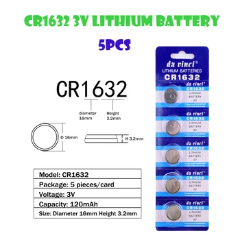 CR1632 5 ks=1Card Lítiová gombíková Batéria 3V ECR1632 BR1632 LM1632 Bunky Mince Batérie 120mAh Pre Sledovať Elektronická Hračka na Diaľkové