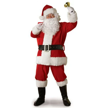 5 ks S-3XL Dospelých Vianoce, Santa Claus Kostým Pre Mužov a Ženy Santa Claus Úlohu Cosplay Maškarný Oblek S Parochňu Fúzy Oblečenie Nové