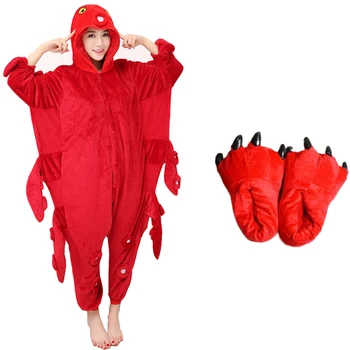 Nové Dospelé Ženy, Mužov Red Octopus Kostýmy Onesies Cosplay Pyžamo Zime Teplý Flanel Pyžamá Halloween Party Šaty