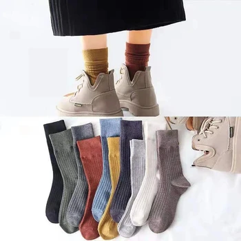 Jar, Jeseň Bavlna Pruhované Pletených Ženy Ponožky Pevné Japonskom Štýle Roztomilý Dlhé Ponožky pre Ženy Dámy Harajuku Retro Posádky Ponožky