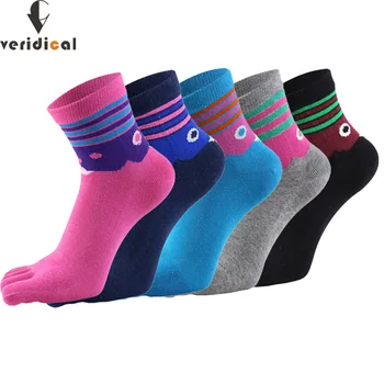 5 Párov Organickej Bavlny Žena, Dievča Päť Prstov Ponožky Svetlé Farebné Pruhované Mäkké Street Fashion Harajuku Šťastný Ponožky S Prstami 0