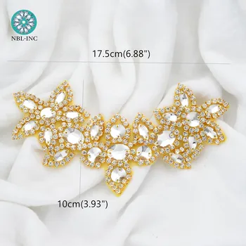(30pcs) Veľkoobchod svadobné šaty AB gold list korálkové crystal drahokamu výstrihu appliques žehlička na na svadobné šaty WDD1172