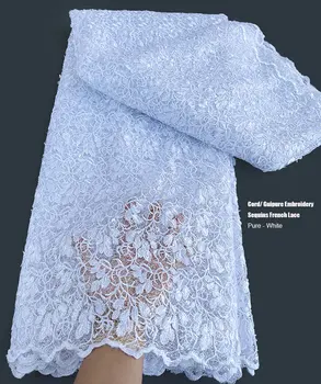 Super Čisto Biely Flitrami Výšivky Afriky Guipure Čipky mix Lesklé francúzsky Tylu Textílie, Ideálny pre Slávnostné Príležitosti 5 Metrov