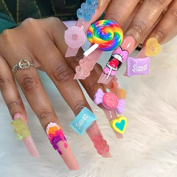 10Pcs/Veľa Kawaii Živice Nail Art Charms Šťastný Kvet Jelly Gummy Mix Sweet Candy 3D Dekorácie Nechtov DIY Luxusné Nechty Príslušenstvo 0