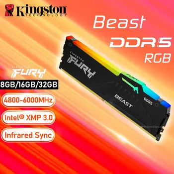 Kingston DDR5 FURY Zviera RGB Pamäť 4800MHz 5200MHz 5600MHz 6000MHz DDR5 8 GB 16 G 32 G PC pamäte RAM Memoria Ploche Počítača 1.2 V 288Pin