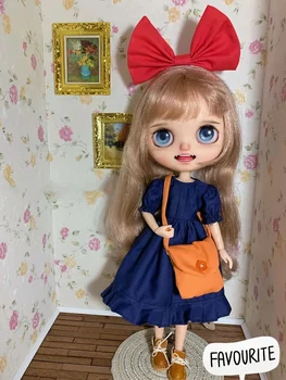 Blythe oblečenie Modré šaty s bag 1/6 30 cm BJD anime girl (vhodné pre Pullip,Ob24, Licca)