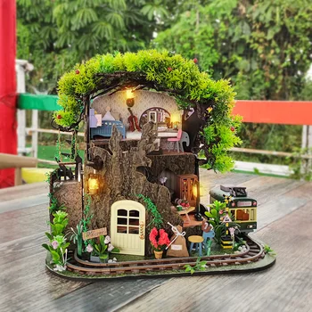Nové Hobby Dom Kit Miniatúrny domček pre bábiky s Nábytkom Záhrada Budovy Model Miestnosti Okno Drevené Bábiky Dom pre Hračky, Vianočné Darčeky 0