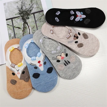 5pairs=10pieces Cartoon Ženy Ponožky Bavlna Kawaii Roztomilý Zvierat Ucho Dievča Členkové Ponožky Harajuku Priedušná Sokken
