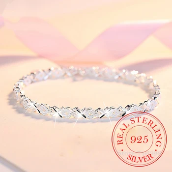 925 Sterling Silver Fashion Cz Zirkón Náramok Reťazca Pre Ženy Geometrické Ďatelina Srdca Lásky, Prívesky, Šperky pulseiras feminina