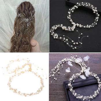 Svadobné pearl vlasy hlavový most headpiece pre ženy, svadobné vlasy dlhé viniča Tiaras na Ples Sprievod Príslušenstvo Korún pre Nevestu Vlasy