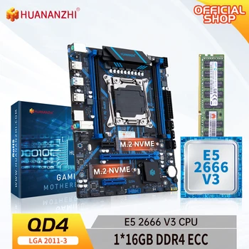 HUANANZHI QD4 LGA 2011-3 základná Doska s procesorom Intel XEON E5 2666 v3 s 1*16 G DDR4 RECC pamäť combo kit set NVME NGFF SATA, USB 3.0
