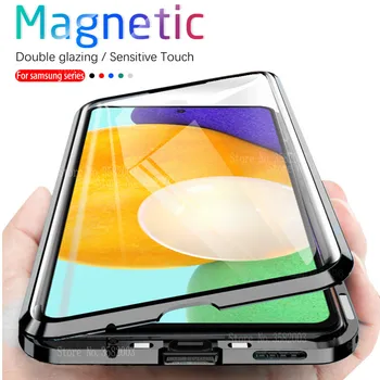 360° Magnetické Flip puzdro Pre Samsung Galaxy A52 5G A72 4G samsung 52 72 samsunga52 Obojstranné Sklo Kovové Bumper Kryt Telefónu