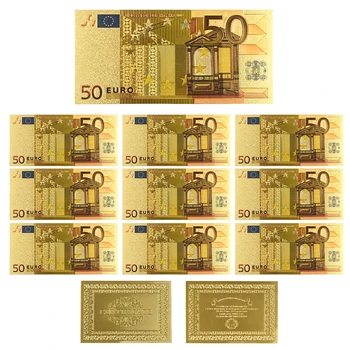10pcs/veľa 24k zlatou Fóliou Á 50 Euro bankovky vo Farbách, Zlaté Bankovky, Papierové Peniaze, Svadobné Vrátiť Darček
