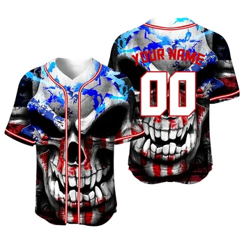 Plus Veľkosť Baseball Tričko Man, Jersey Vlastný Dizajn Hip Hop T-Shirt Halloween Vlajkou, Veľké Lebky Streetwear Blúzka Jednotné SportTshirt