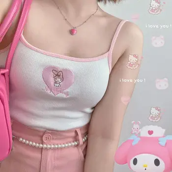 Kawaii Šatka Mymelody Vesta Vyšívané Štíhle Sexy Dievča Krátke Sanrio Plyšové Cartoon Pulóver Sveter S-L Veľkosť Anime Plyšové pre Dievča