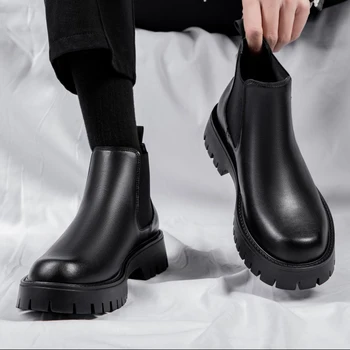Britský dizajnér muži móda platformu topánky na jeseň zimné topánky, vintage čierna chelsea botines hombre členok botas masculinas muž