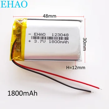 EHAO 123048 3,7 V 1800mAh Lítium-Polymérová LiPo Nabíjateľná Batéria Pre Mp3 PAD DVD E-kniha bluetooth reproduktor, LED svetlo